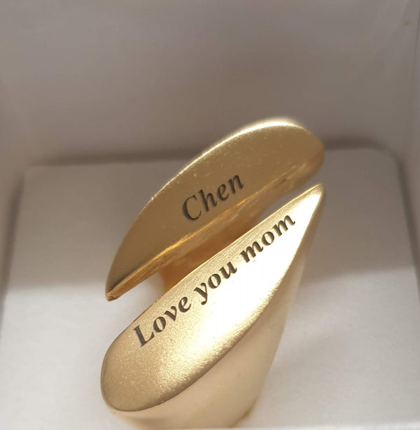 Ana- Chic Open Statement Ring With Black Engraving