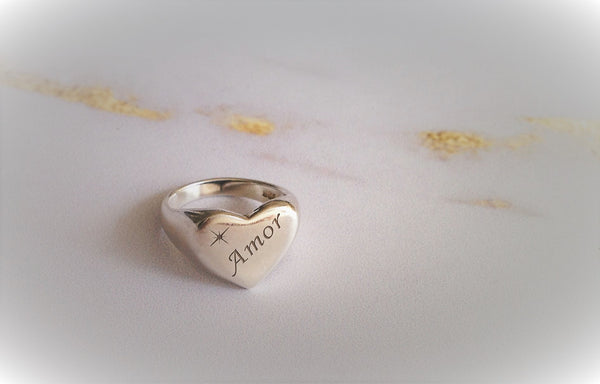 Amor- Engraved Heart Signet Ring