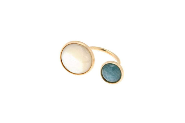 Amy- White Pearl & Aquamarine adjustable Ring